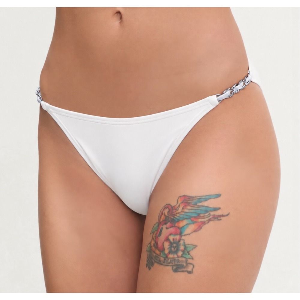 NWT Michael Kors Bikini Bottom Women White Small Silver Chain Hardware